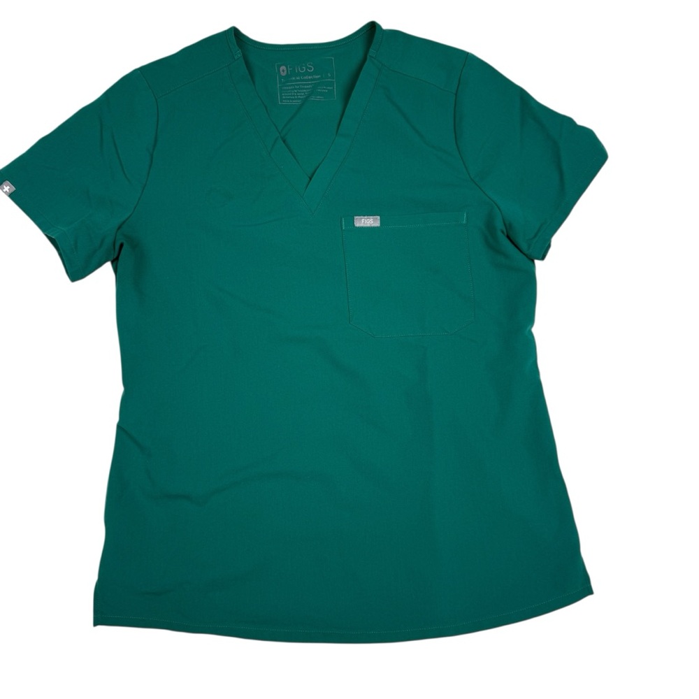 Figs Jade Green V-Neck Short Sleeve Top
